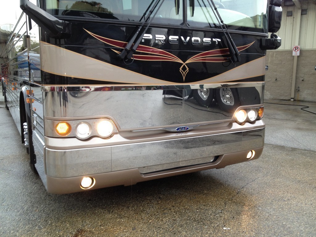 Prevost XL II Excalibur Coach facelift finished with lights on