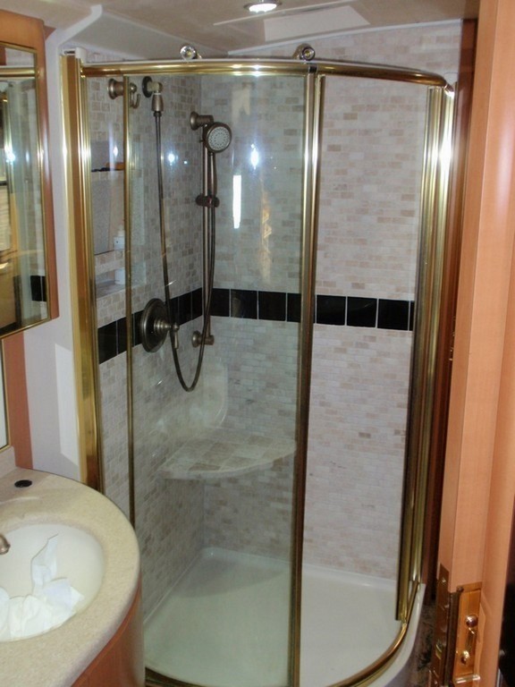 Prevost XL Marathon after Excalibur Coach Shower Upgrade with seat