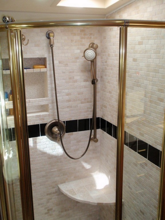 Prevost XL Marathon Excalibur Coach Upgraded stone shower added seat and inset shelf