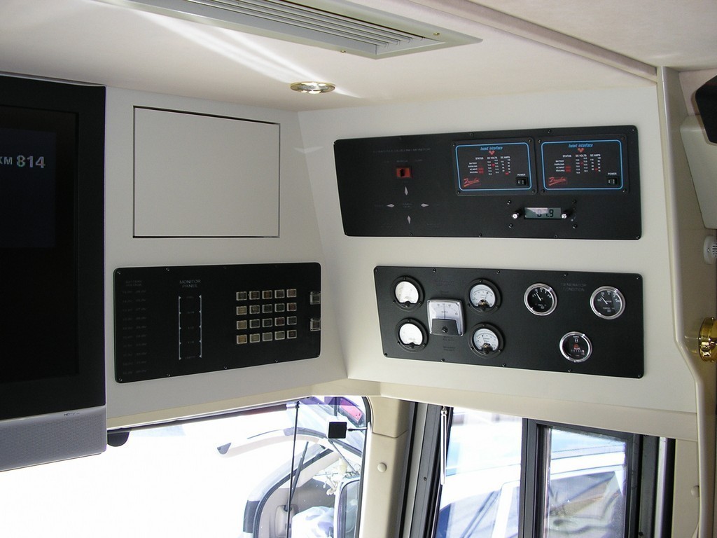 1997 Country coach passenger side custom cabinets by Excalibur Coach