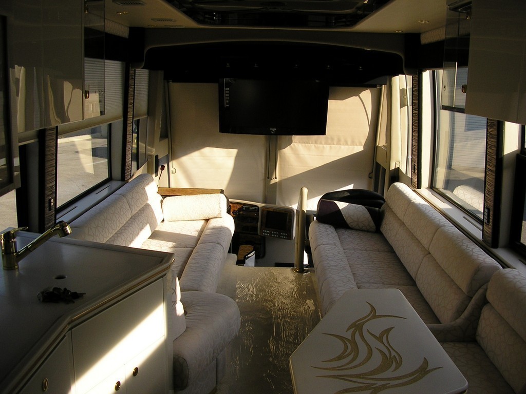 Front Salon TV with shades down