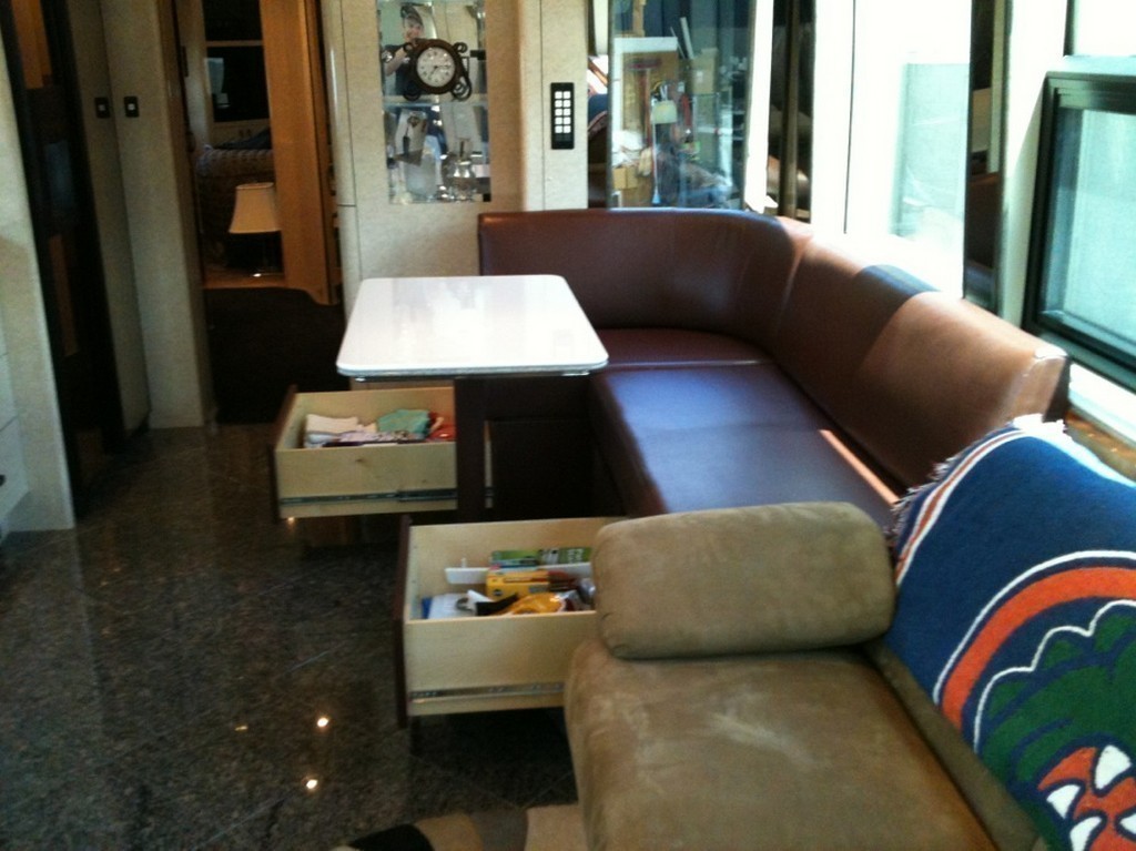 Prevost XL II Marathon J booth from a Facing Dinette by Excalibur Coach
