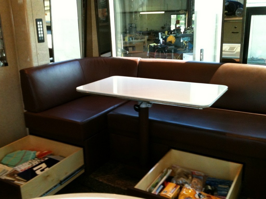 Prevost XL II Marathon J booth from a Facing Dinette by Excalibur Coach