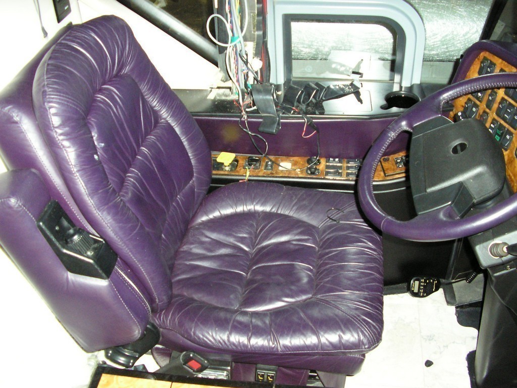 Drivers Seat Before new upholstery by Excalibur Coach - Prevost, XL, XLII, H3-45, Entertainer, Motorhome, Class A