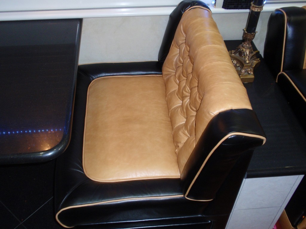 Dinette bench upholstered by Excalibur Coach - Prevost, XL, XLII, H3-45, Entertainer, Motorhome, Class A