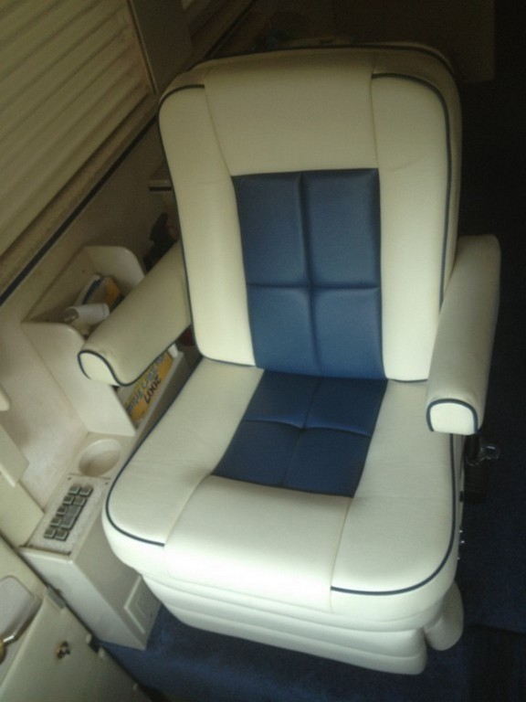 New upholstery on passenger seat by Excalibur Coach - Prevost Motorhome - XL - XLII - H3-45 - Class A
