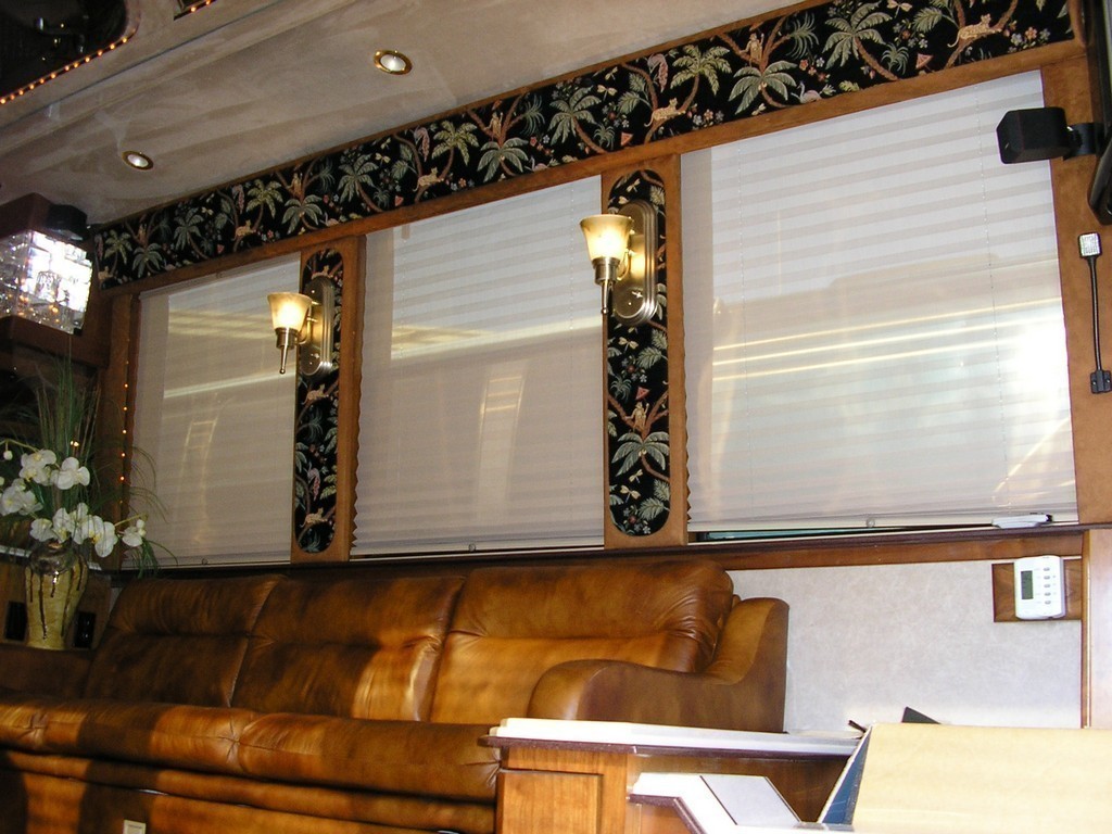 Newly upholstered sofa and valances by Excalibur Coach - Prevost Motorhomes XL - XLII - H3-45 - Class A