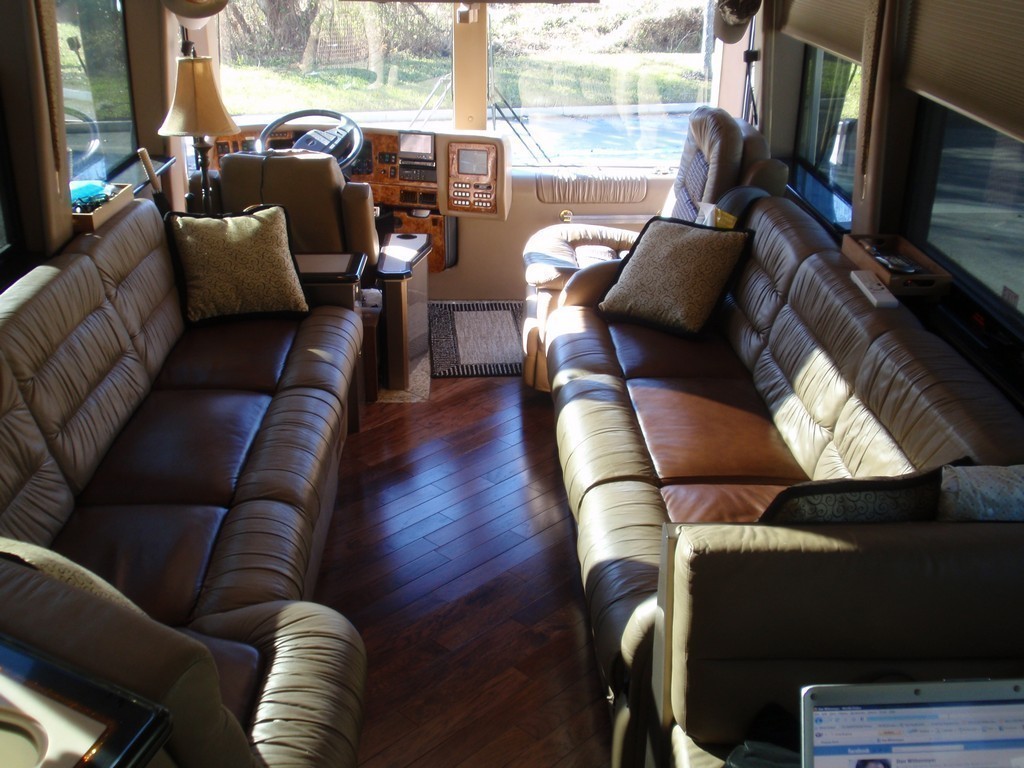 Prevost H3-45 New Wood Floor and Sofa's reupholstered by Excalibur
