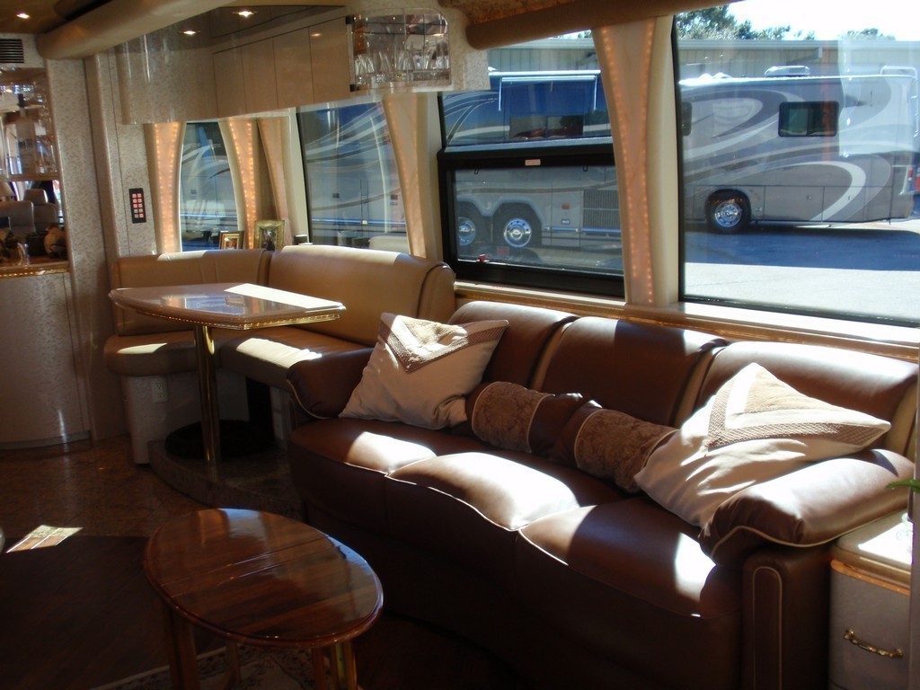New upholstery on salon sofa by Excalibur Prevost XL II Motorhome