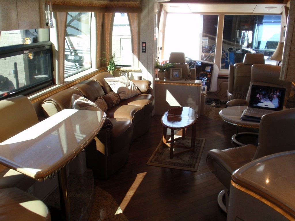 Prevost Marathon XL II - new upholstery on salon sofa by Excalibur
