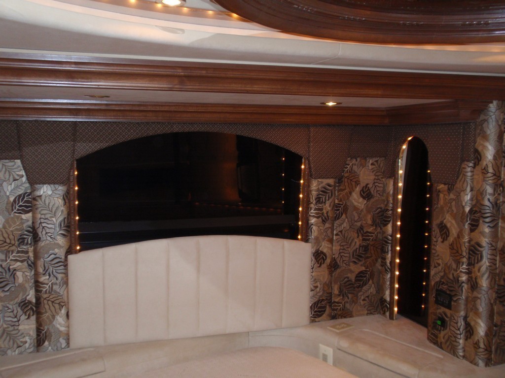 New upholstery on stateroom valances by Excalibur Coach - Entertainers - XL - XLII - H3-45 - Class A - Prevost Motorhomes